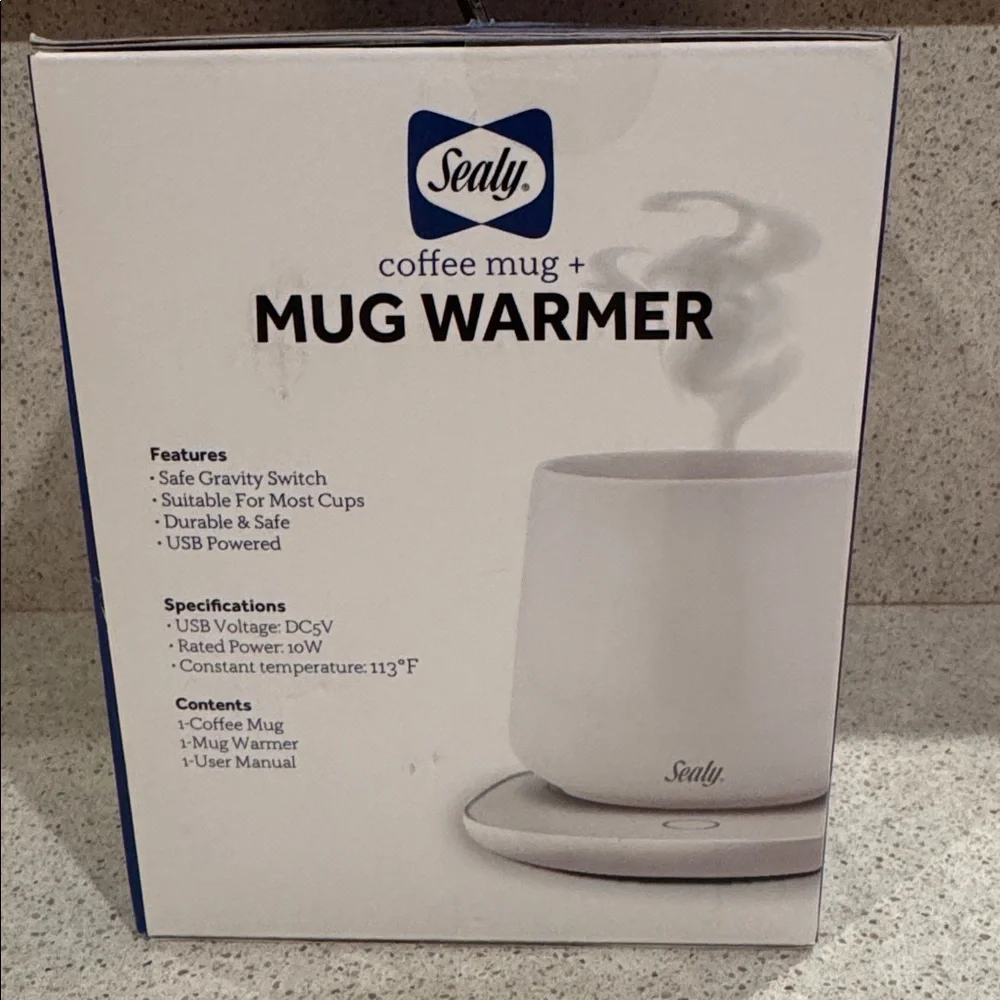 Sealy White Mug Warmer with Coffee Mug